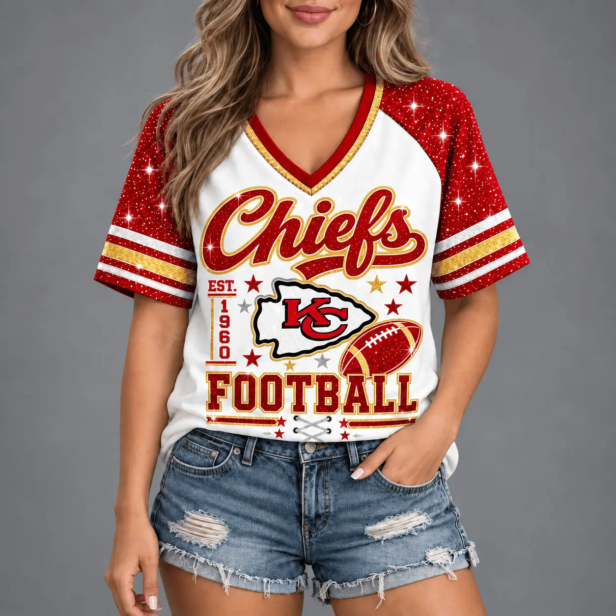 Kansas City Chiefs | Premium NFL Starry Spirit V-neck NY - Image 2