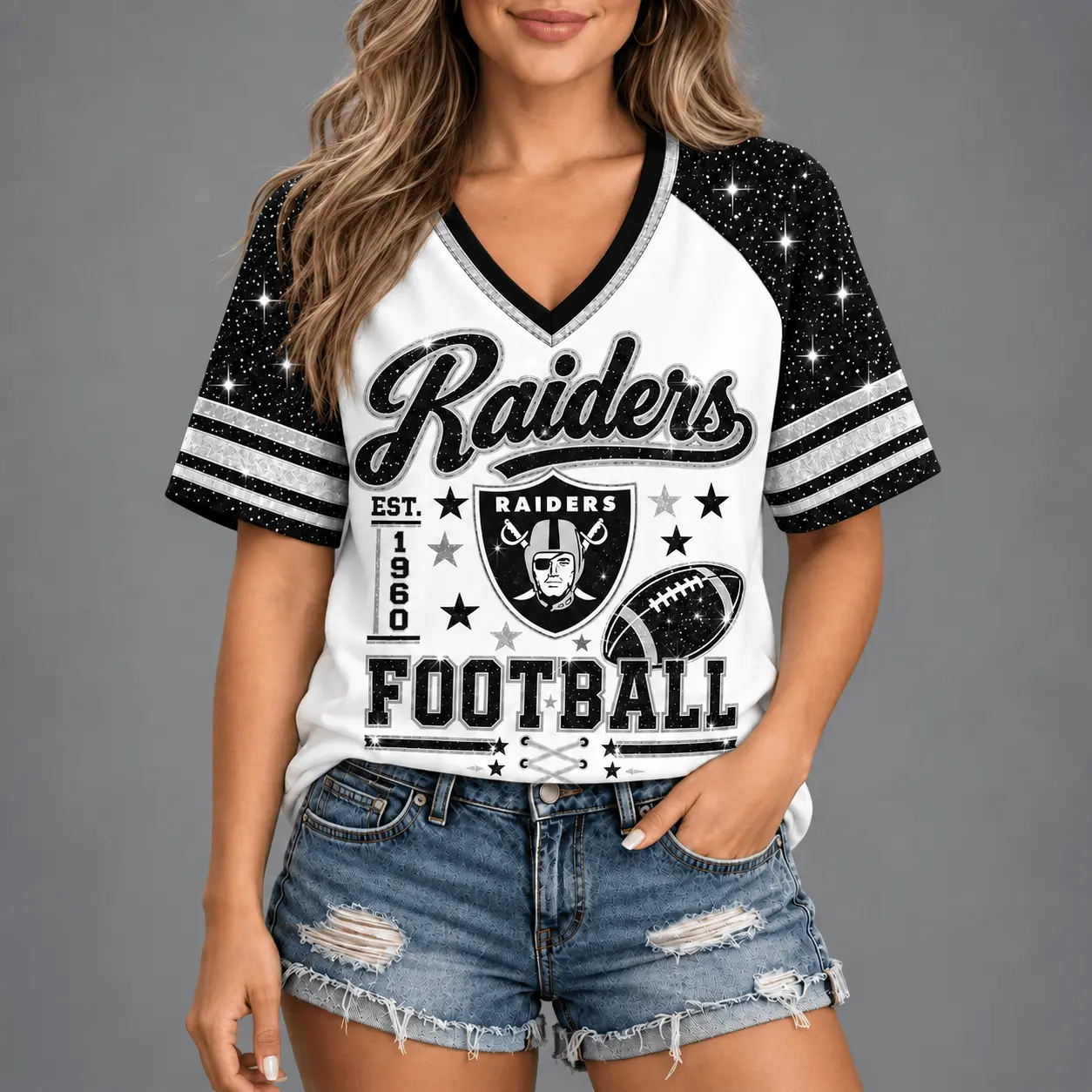 Las Vegas Raiders | Premium NFL Starry Spirit V-neck NY - Image 2
