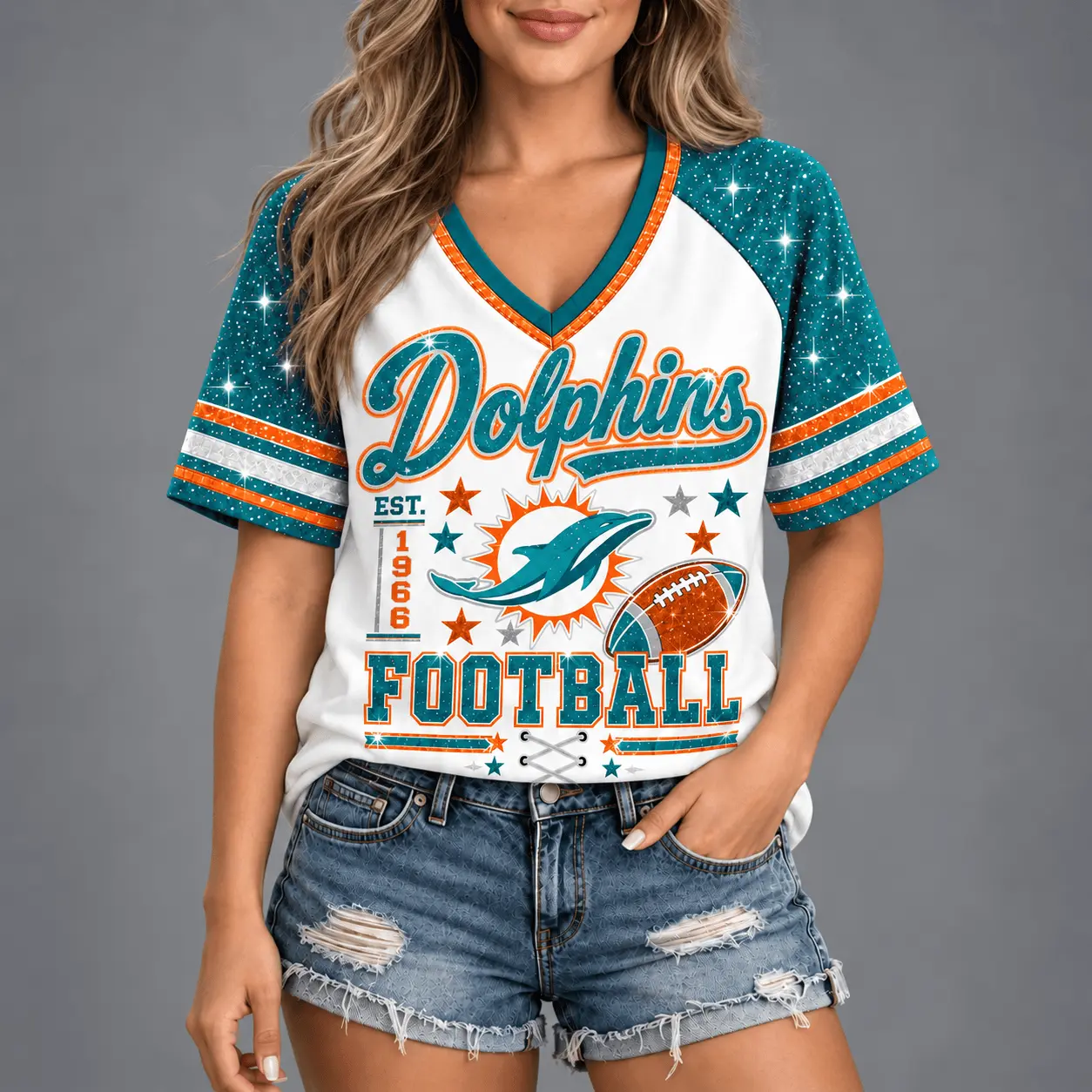 Miami Dolphins | Premium NFL Starry Spirit V-neck NY - Image 2