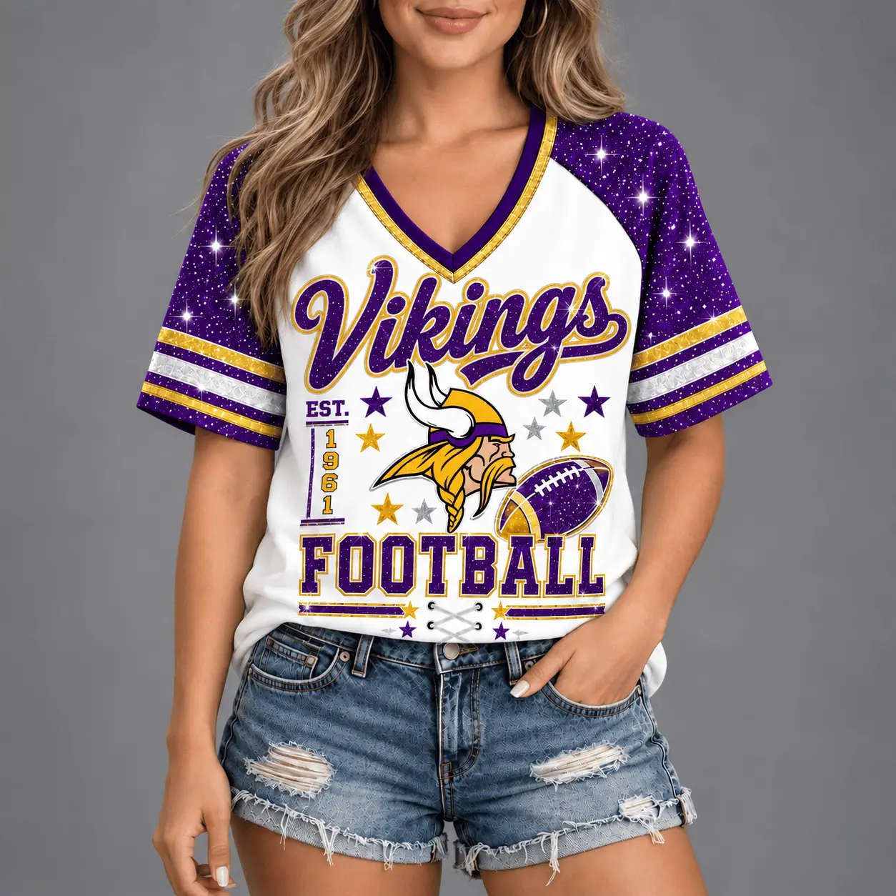 Minnesota Vikings | Premium NFL Starry Spirit V-neck NY - Image 2