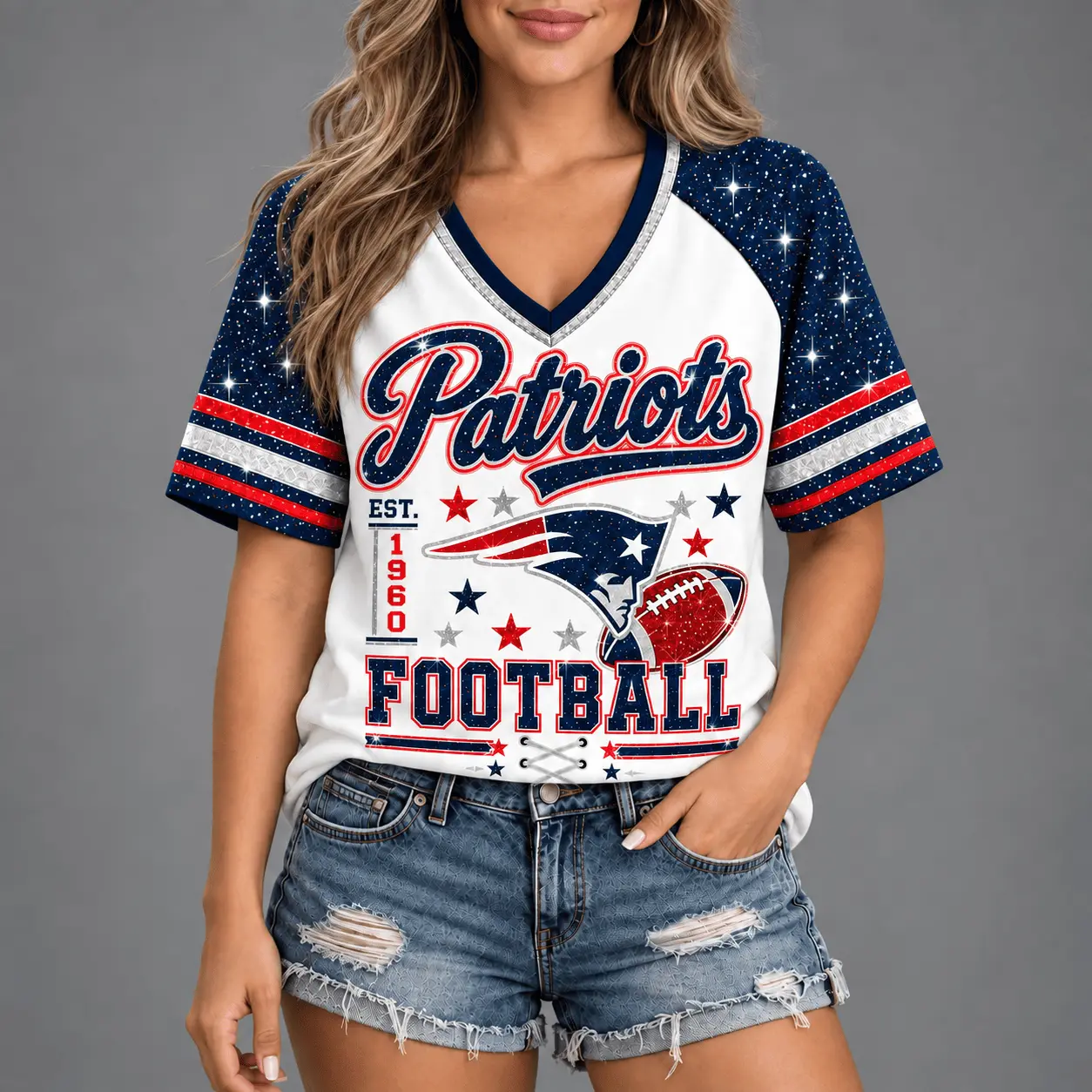 New England Patriots | Premium NFL Starry Spirit V-neck NY - Image 2