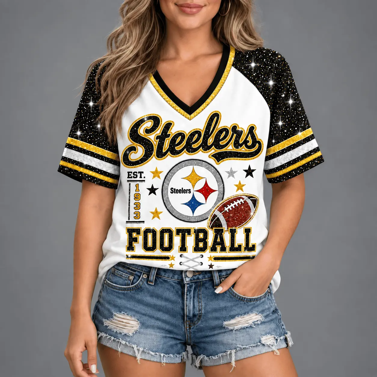 Pittsburgh Steelers | Premium NFL Starry Spirit V-neck NY - Image 2