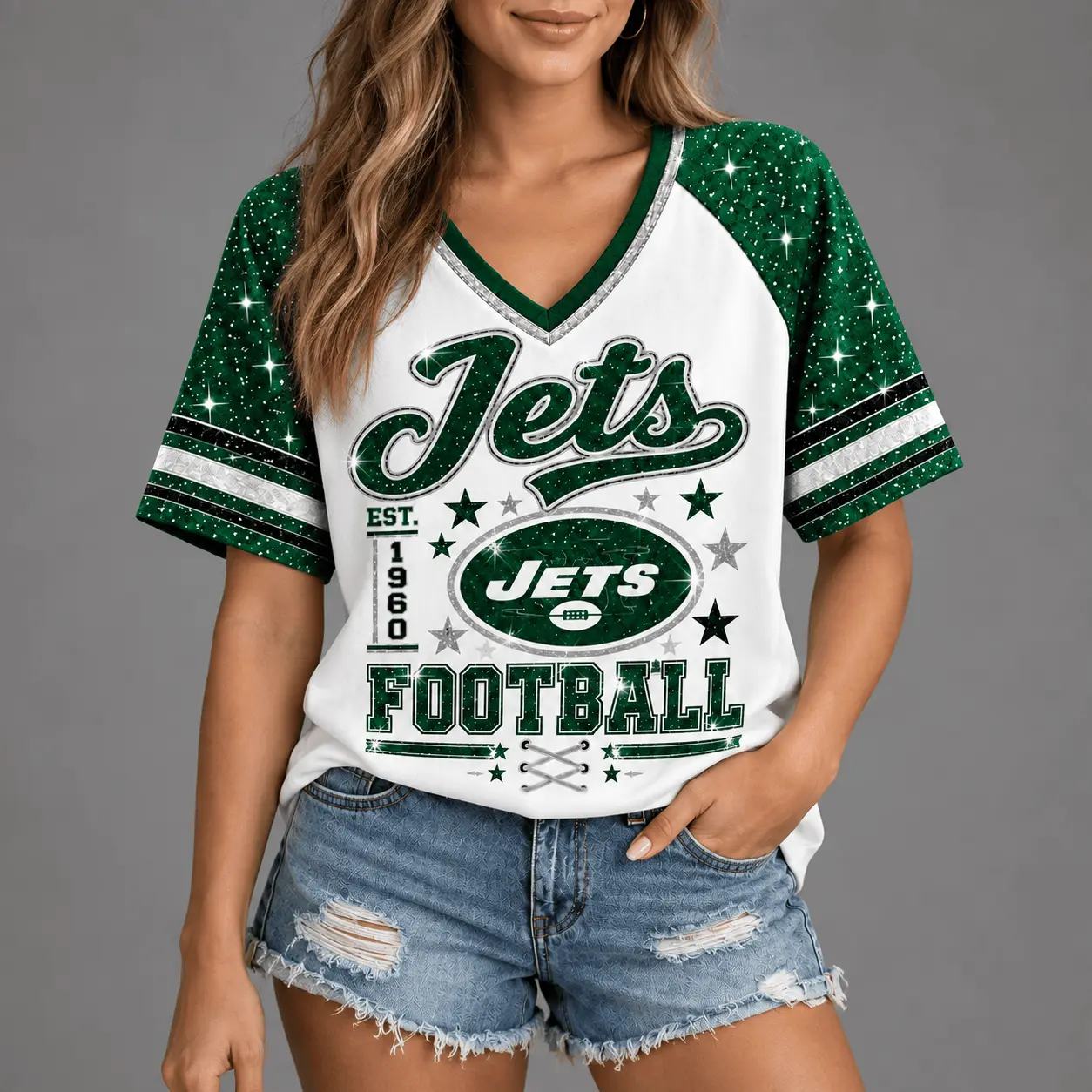 New York Jets | Premium NFL Starry Spirit V-neck NY - Image 2