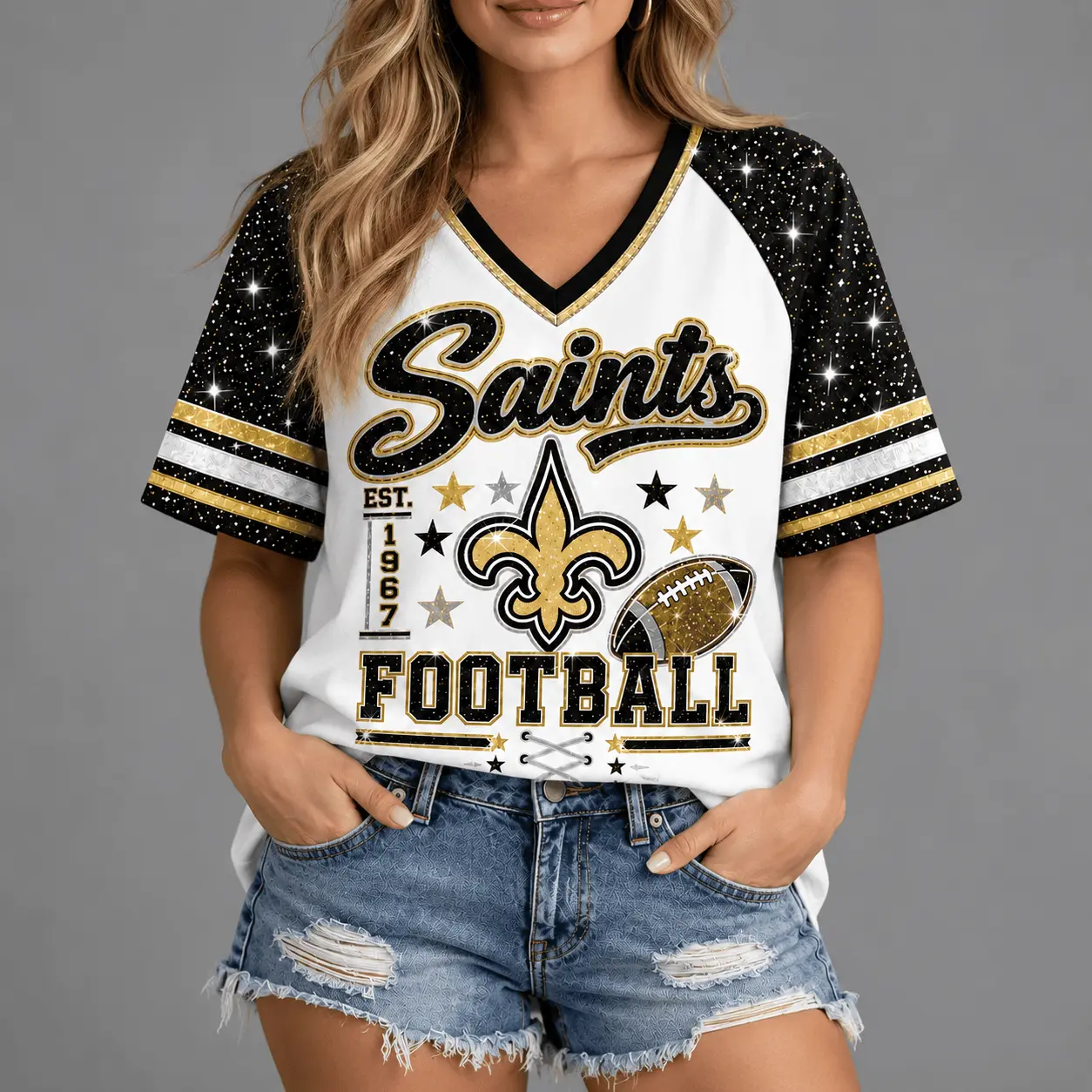 New Orleans Saints | Premium NFL Starry Spirit V-neck NY - Image 2