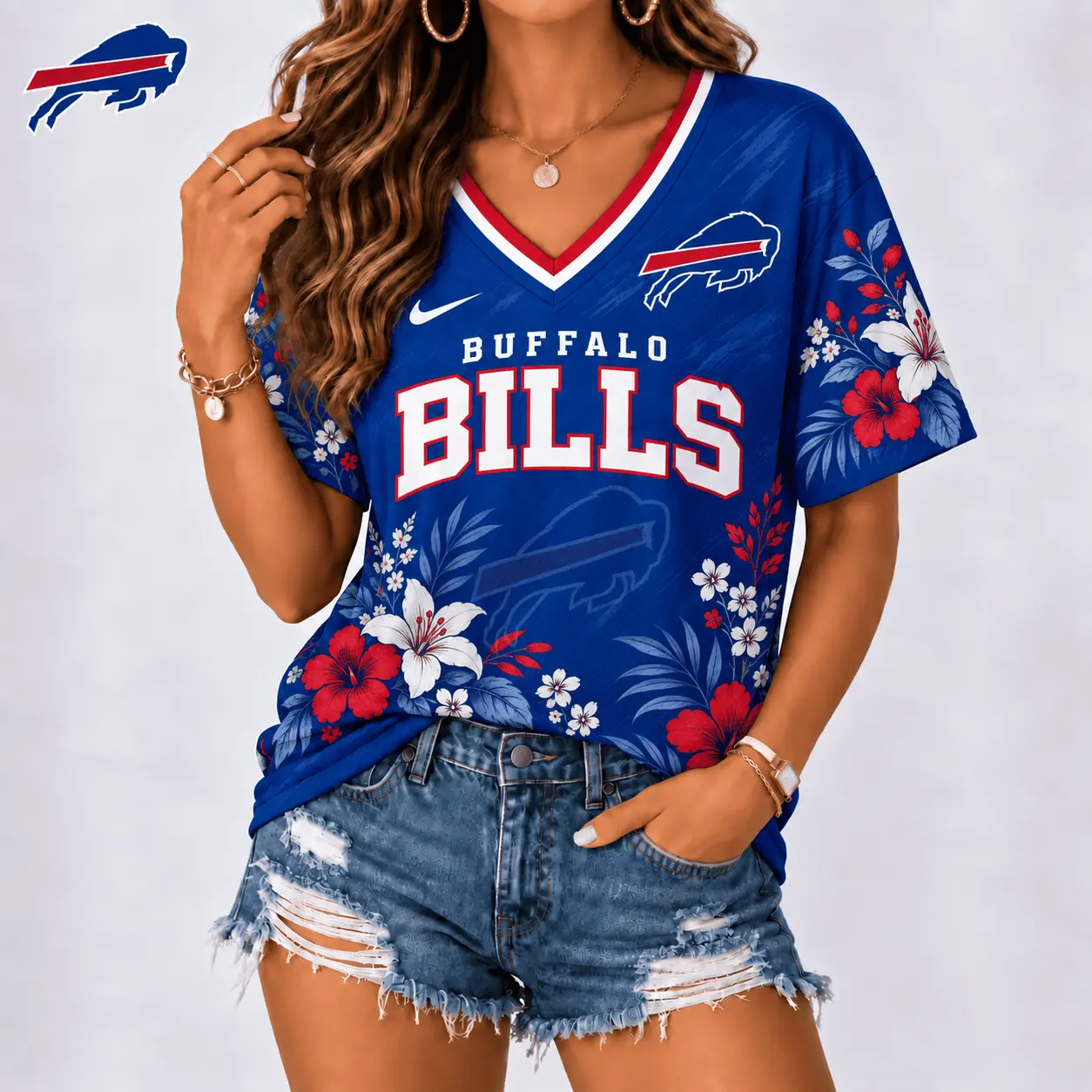 Buffalo Bills | Premium NFL Floral Spirit Game Ready V-Neck Shirt NY