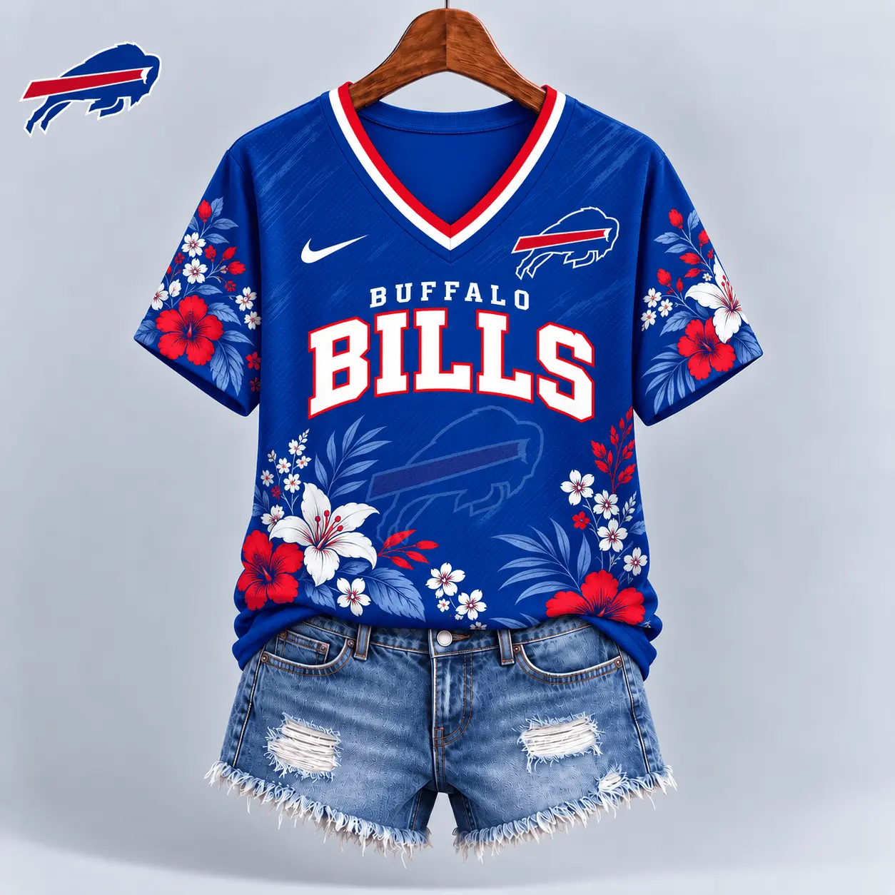 Buffalo Bills | Premium NFL Floral Spirit Game Ready V-Neck Shirt NY - Image 2