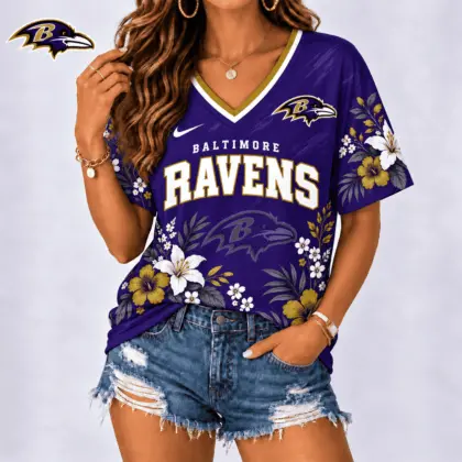 Baltimore Ravens | Premium NFL Floral Spirit Game Ready V-Neck Shirt NY