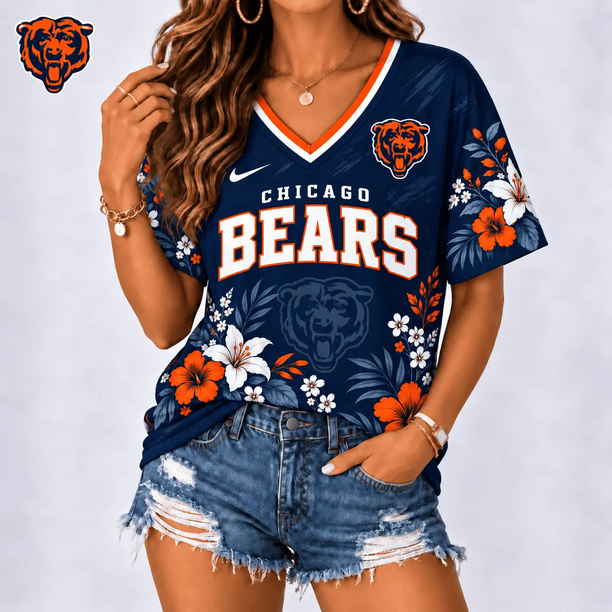 Chicago Bears | Premium NFL Floral Spirit Game Ready V-Neck Shirt NY