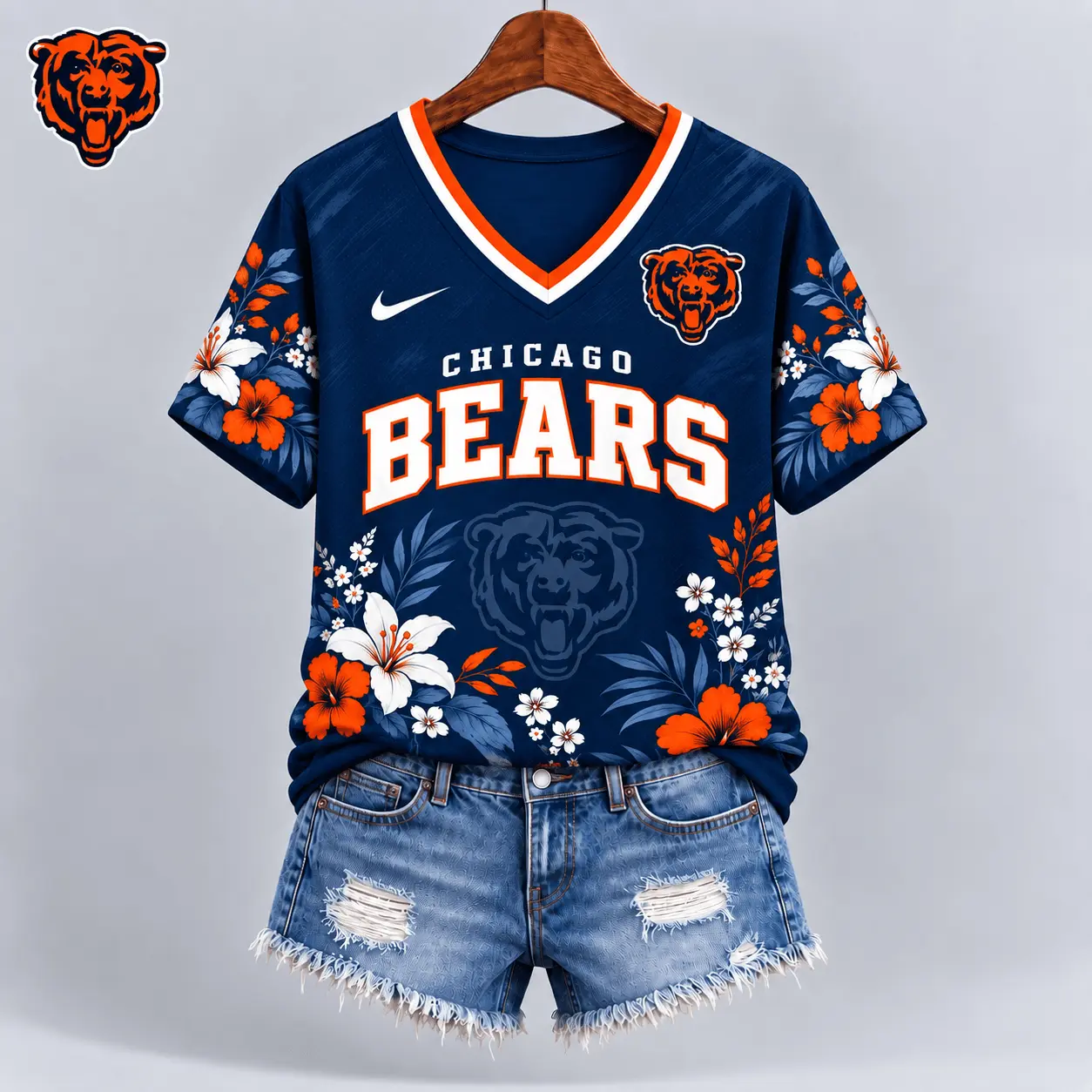Chicago Bears | Premium NFL Floral Spirit Game Ready V-Neck Shirt NY - Image 2