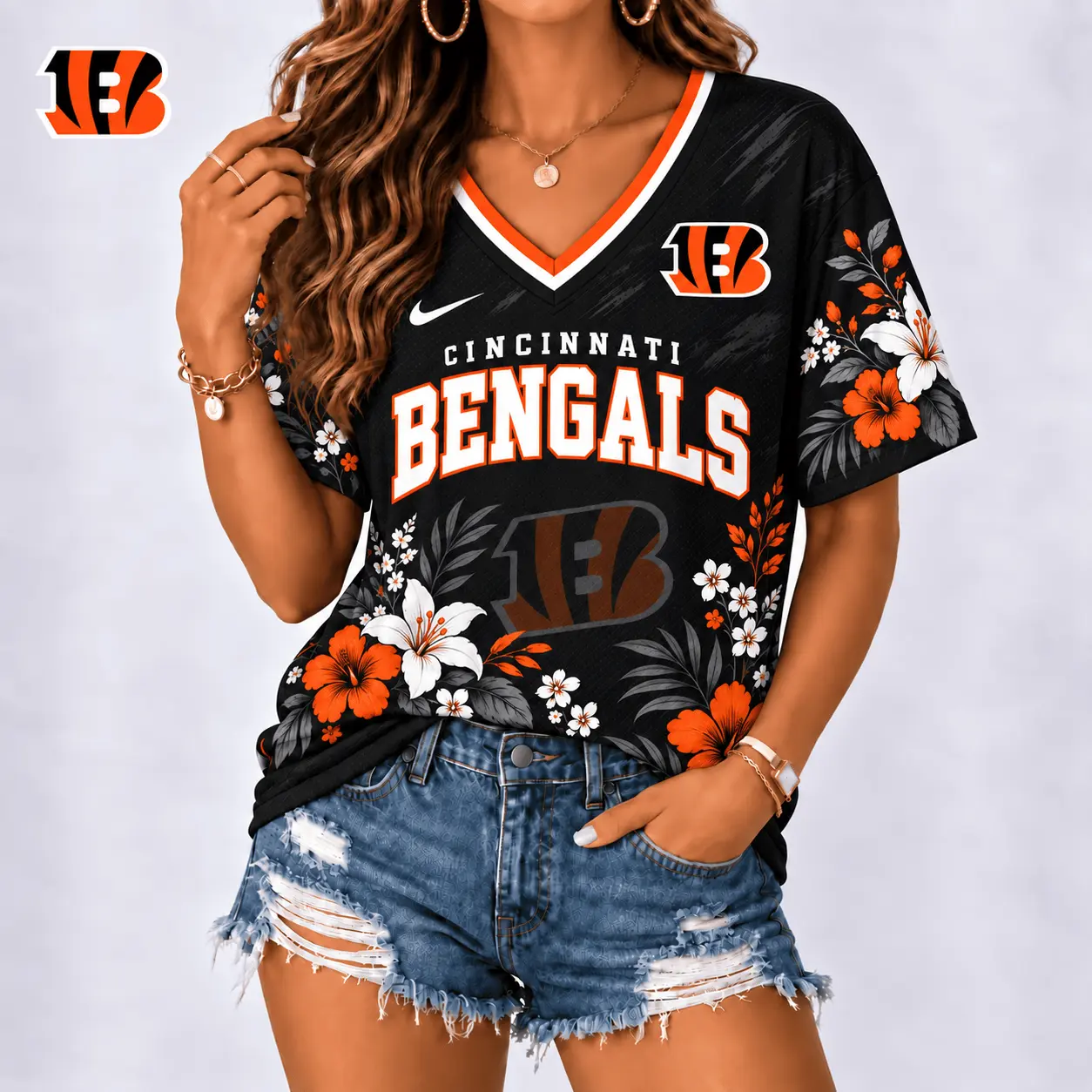 Cincinnati Bengals | Premium NFL Floral Spirit Game Ready V-Neck Shirt NY