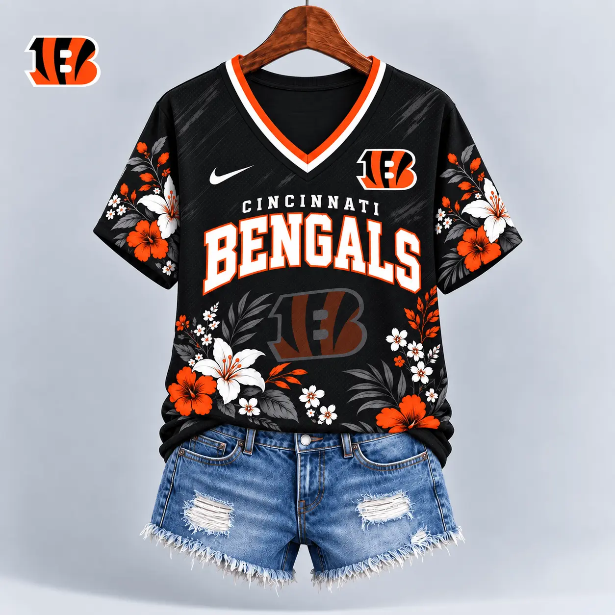 Cincinnati Bengals | Premium NFL Floral Spirit Game Ready V-Neck Shirt NY - Image 2