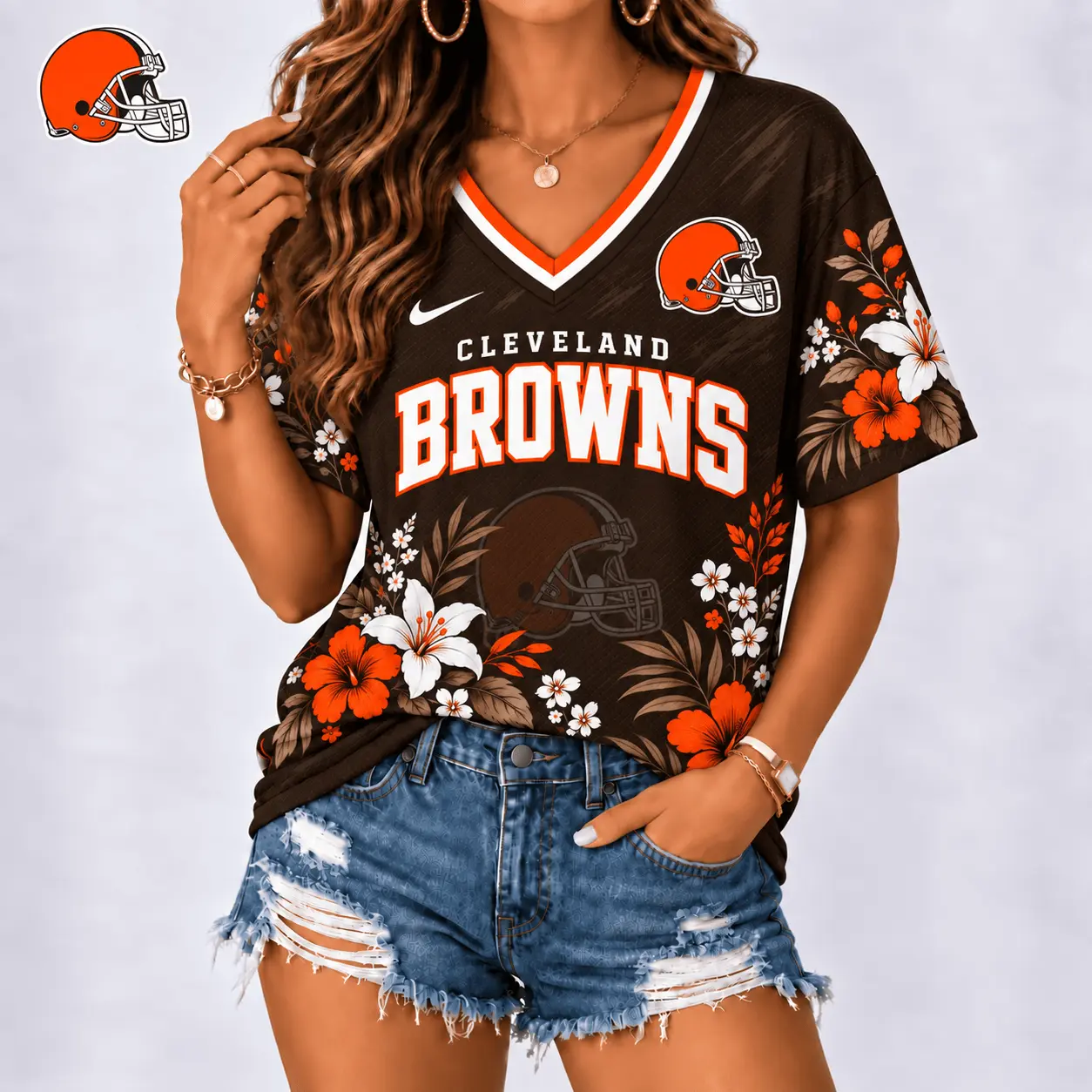Cleveland Browns | Premium NFL Floral Spirit Game Ready V-Neck Shirt NY