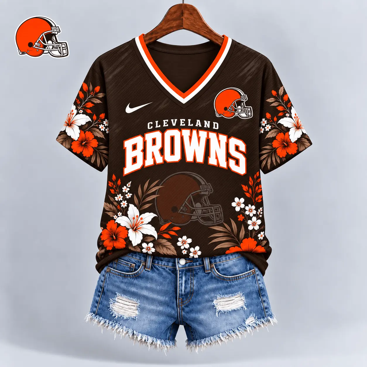 Cleveland Browns | Premium NFL Floral Spirit Game Ready V-Neck Shirt NY - Image 2