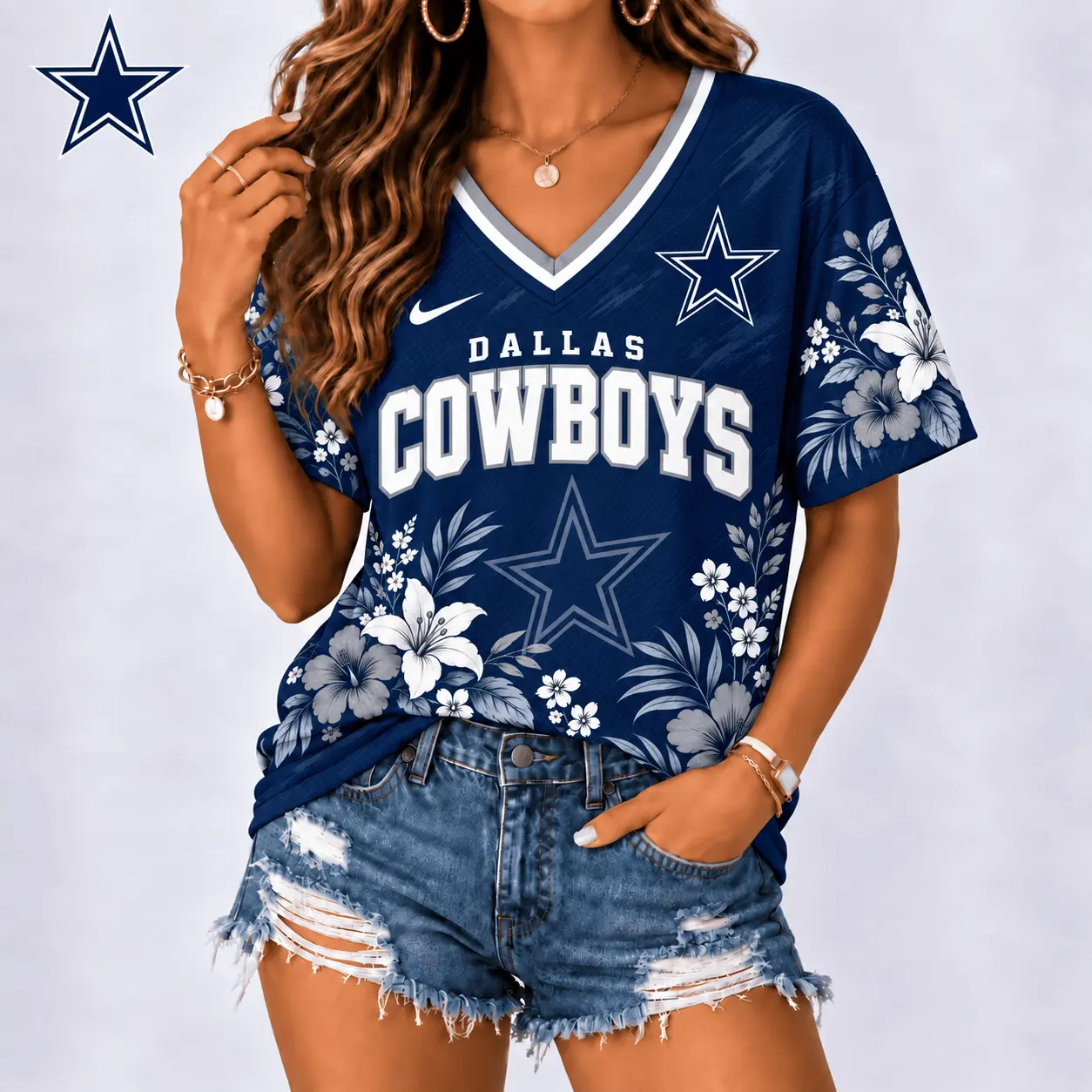Dallas Cowboys | Premium NFL Floral Spirit Game Ready V-Neck Shirt NY