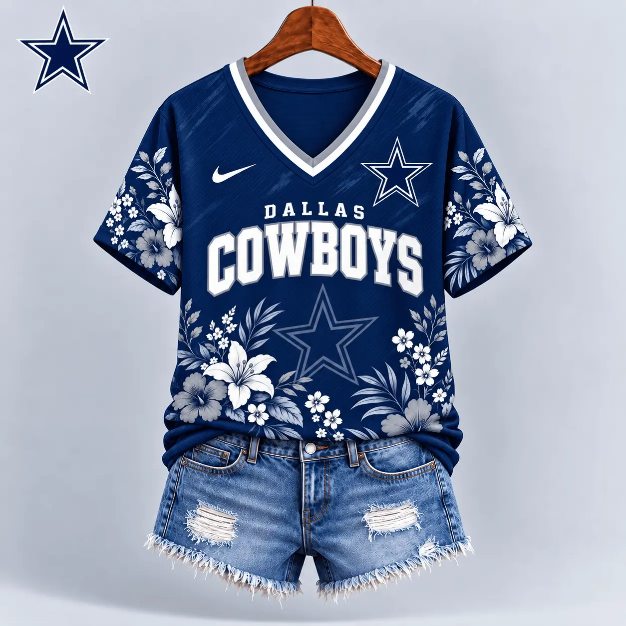Dallas Cowboys | Premium NFL Floral Spirit Game Ready V-Neck Shirt NY - Image 2