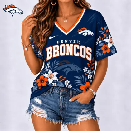 Denver Broncos | Premium NFL Floral Spirit Game Ready V-Neck Shirt NY