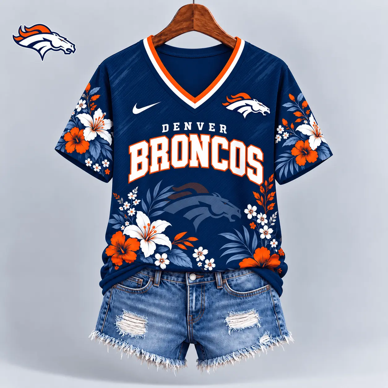Denver Broncos | Premium NFL Floral Spirit Game Ready V-Neck Shirt NY - Image 2
