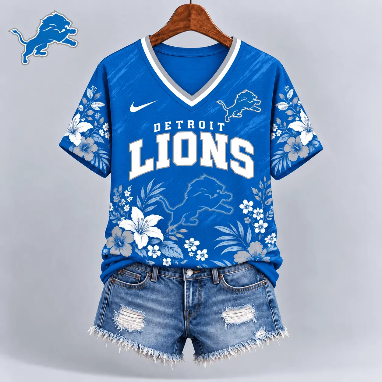 Detroit Lions | Premium NFL Floral Spirit Game Ready V-Neck Shirt NY - Image 2
