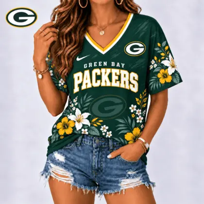 Green Bay Packers | Premium NFL Floral Spirit Game Ready V-Neck Shirt NY