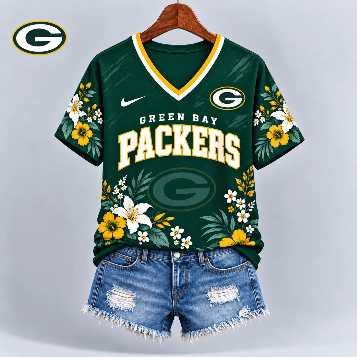 Green Bay Packers | Premium NFL Floral Spirit Game Ready V-Neck Shirt NY - Image 2