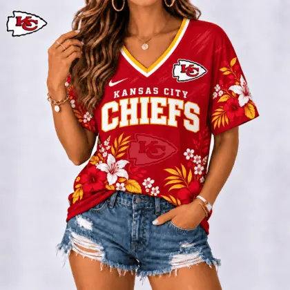 Kansas City Chiefs | Premium NFL Floral Spirit Game Ready V-Neck Shirt NY