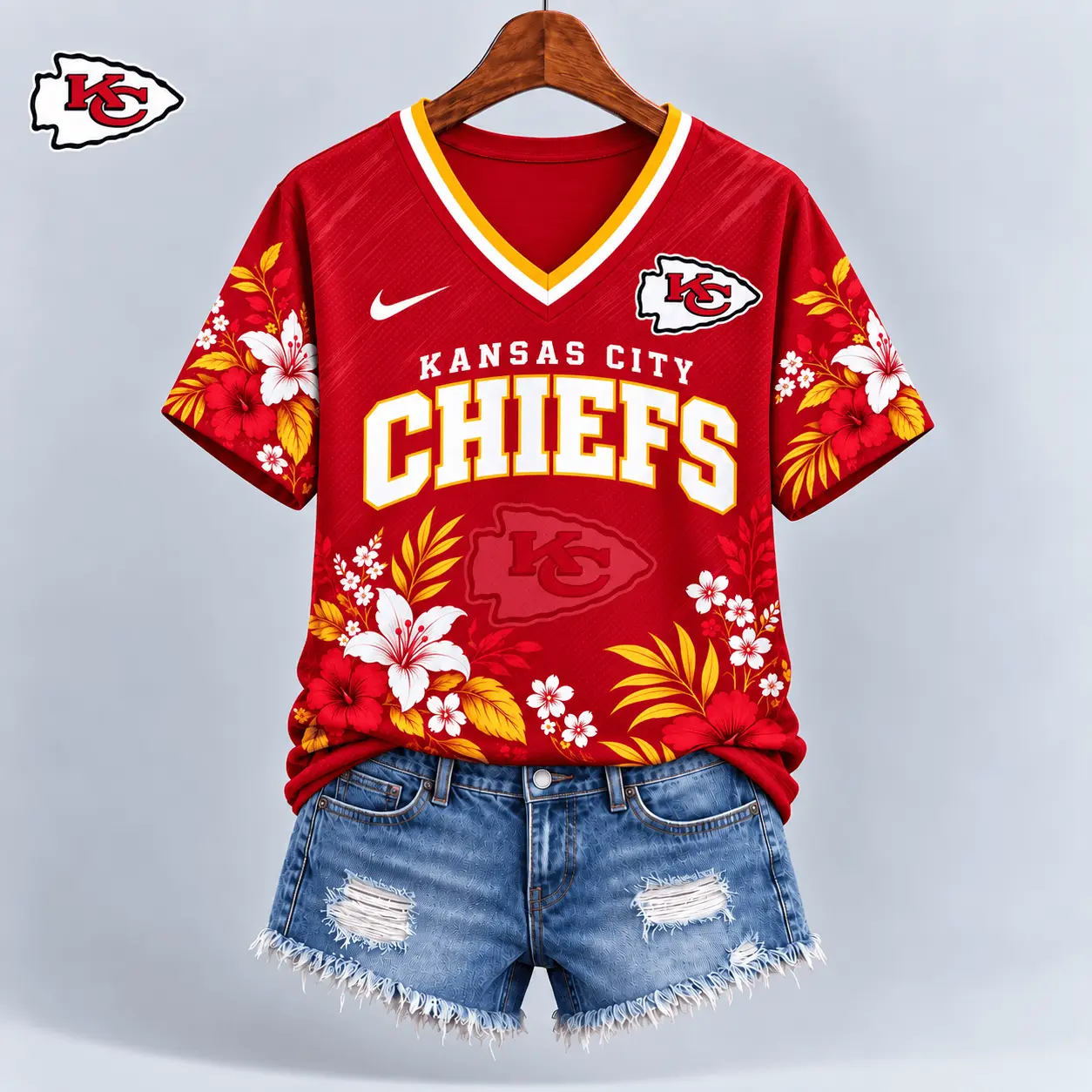 Kansas City Chiefs | Premium NFL Floral Spirit Game Ready V-Neck Shirt NY - Image 2