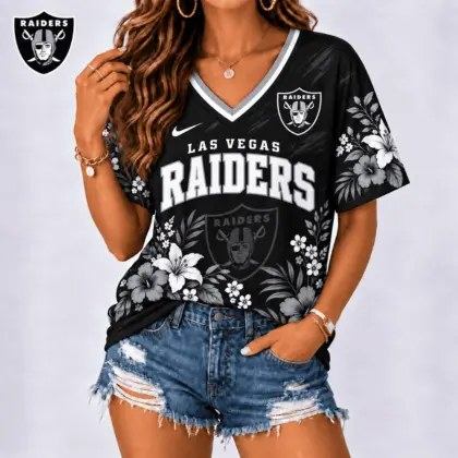 Las Vegas Raiders | Premium NFL Floral Spirit Game Ready V-Neck Shirt NY