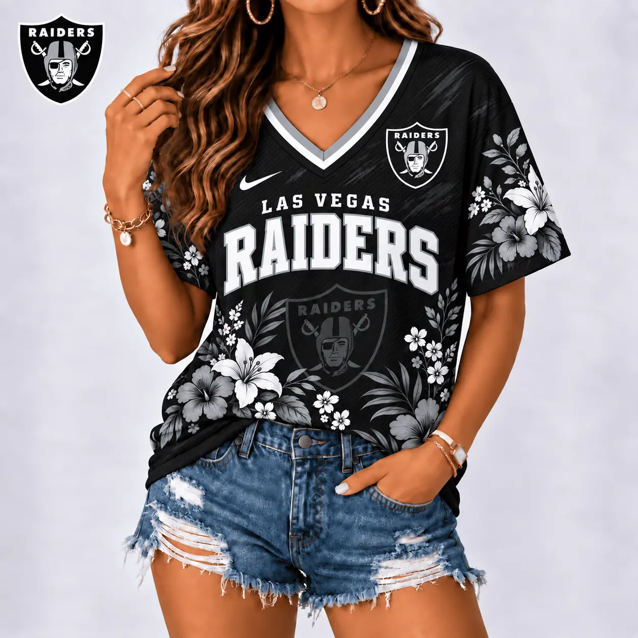 Las Vegas Raiders | Premium NFL Floral Spirit Game Ready V-Neck Shirt NY