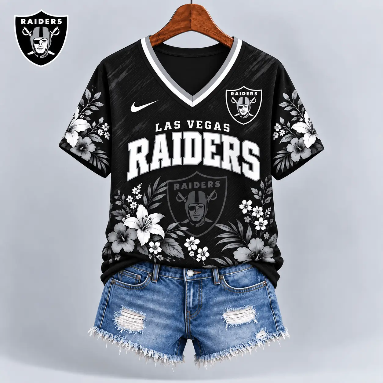 Las Vegas Raiders | Premium NFL Floral Spirit Game Ready V-Neck Shirt NY - Image 2
