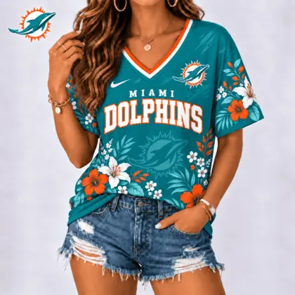 Miami Dolphins | Premium NFL Floral Spirit Game Ready V-Neck Shirt NY
