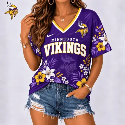 Minnesota Vikings | Premium NFL Floral Spirit Game Ready V-Neck Shirt NY