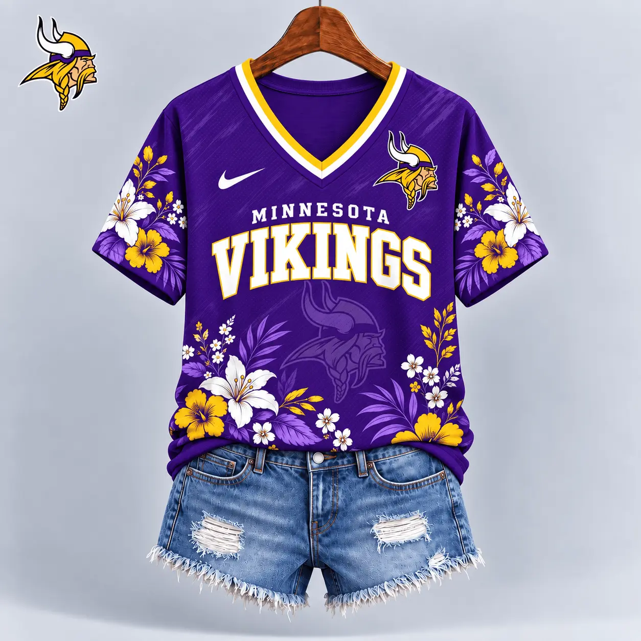 Minnesota Vikings | Premium NFL Floral Spirit Game Ready V-Neck Shirt NY - Image 2