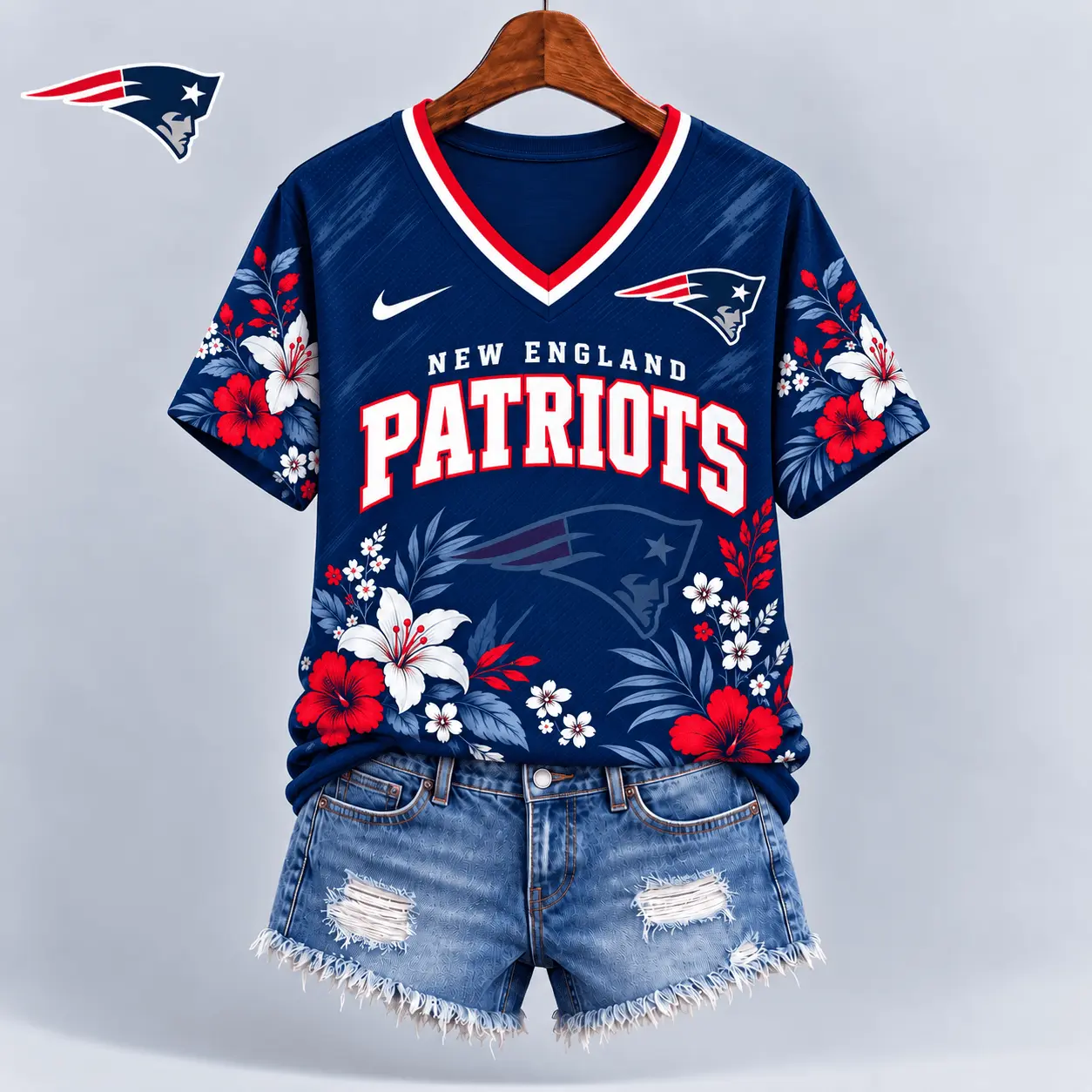 New England Patriots | Premium NFL Floral Spirit Game Ready V-Neck Shirt NY - Image 2