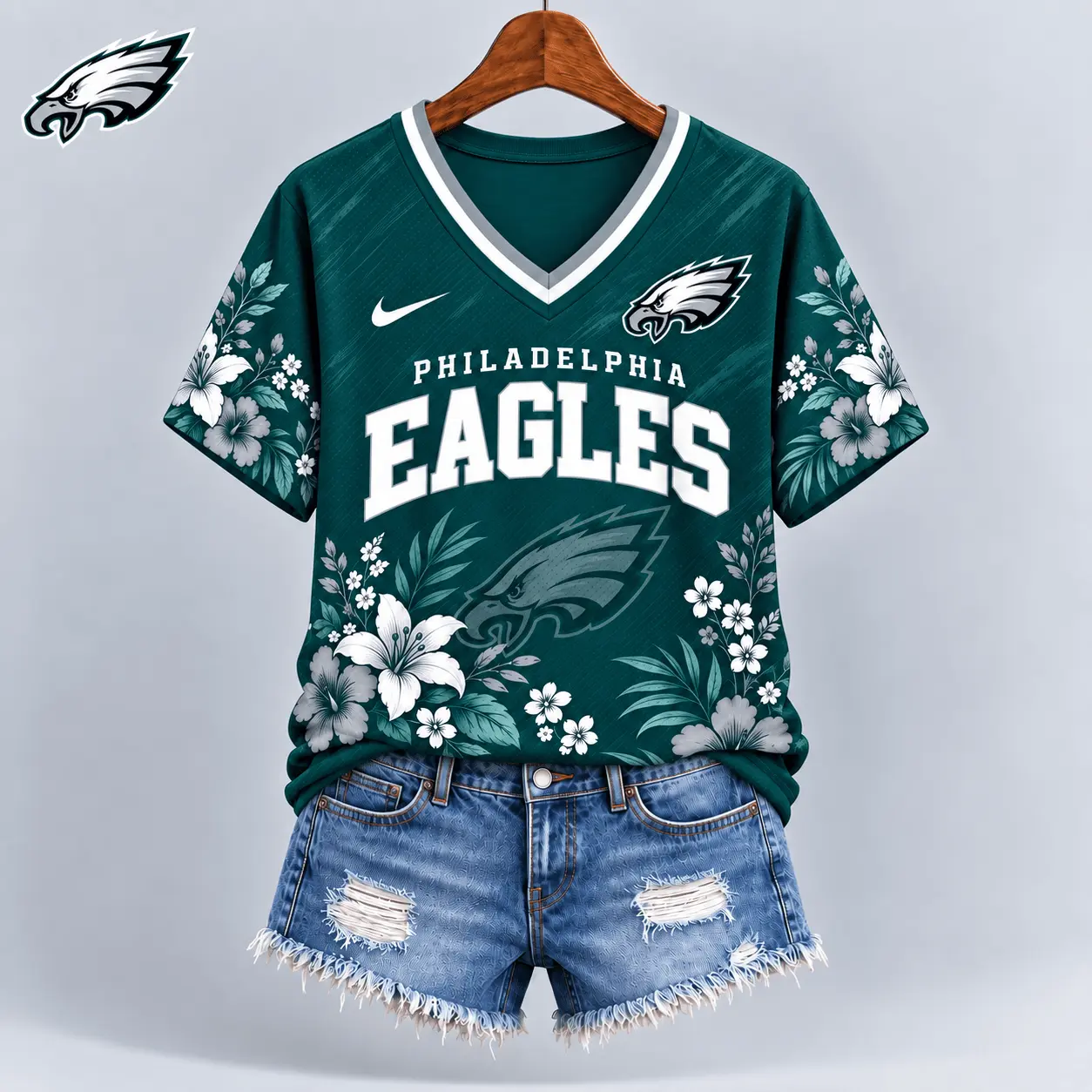 Philadelphia Eagles | Premium NFL Floral Spirit Game Ready V-Neck Shirt NY - Image 2