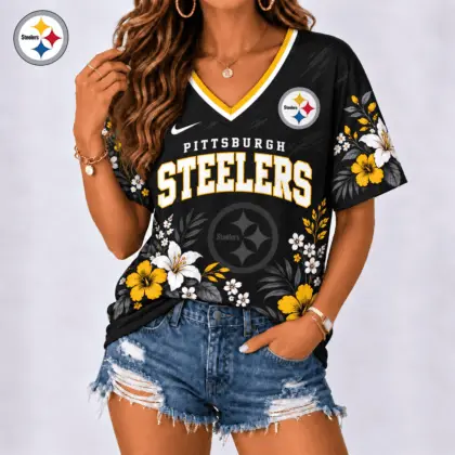 Pittsburgh Steelers | Premium NFL Floral Spirit Game Ready V-Neck Shirt NY