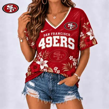 San Francisco 49ers | Premium NFL Floral Spirit Game Ready V-Neck Shirt NY