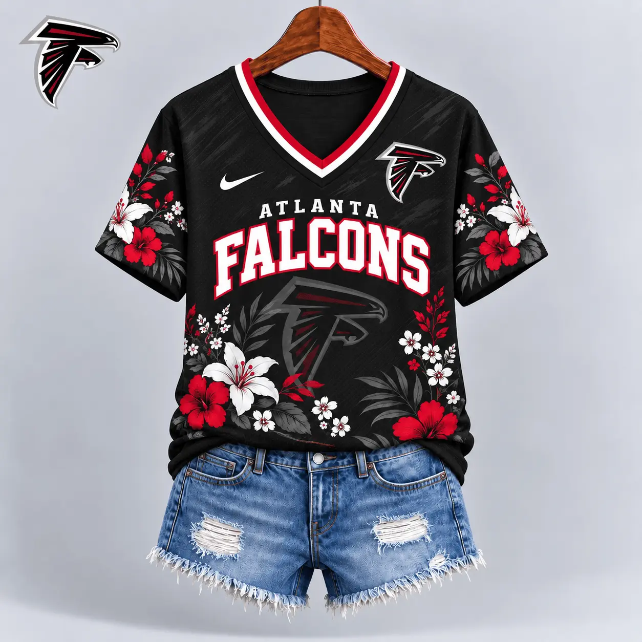 Atlanta Falcons | Premium NFL Floral Spirit Game Ready V-Neck Shirt NY - Image 2