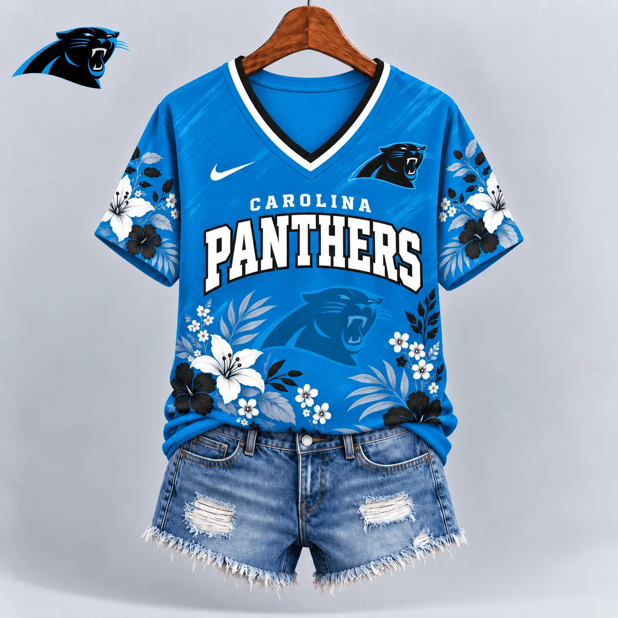 Carolina Panthers | Premium NFL Floral Spirit Game Ready V-Neck Shirt NY - Image 2