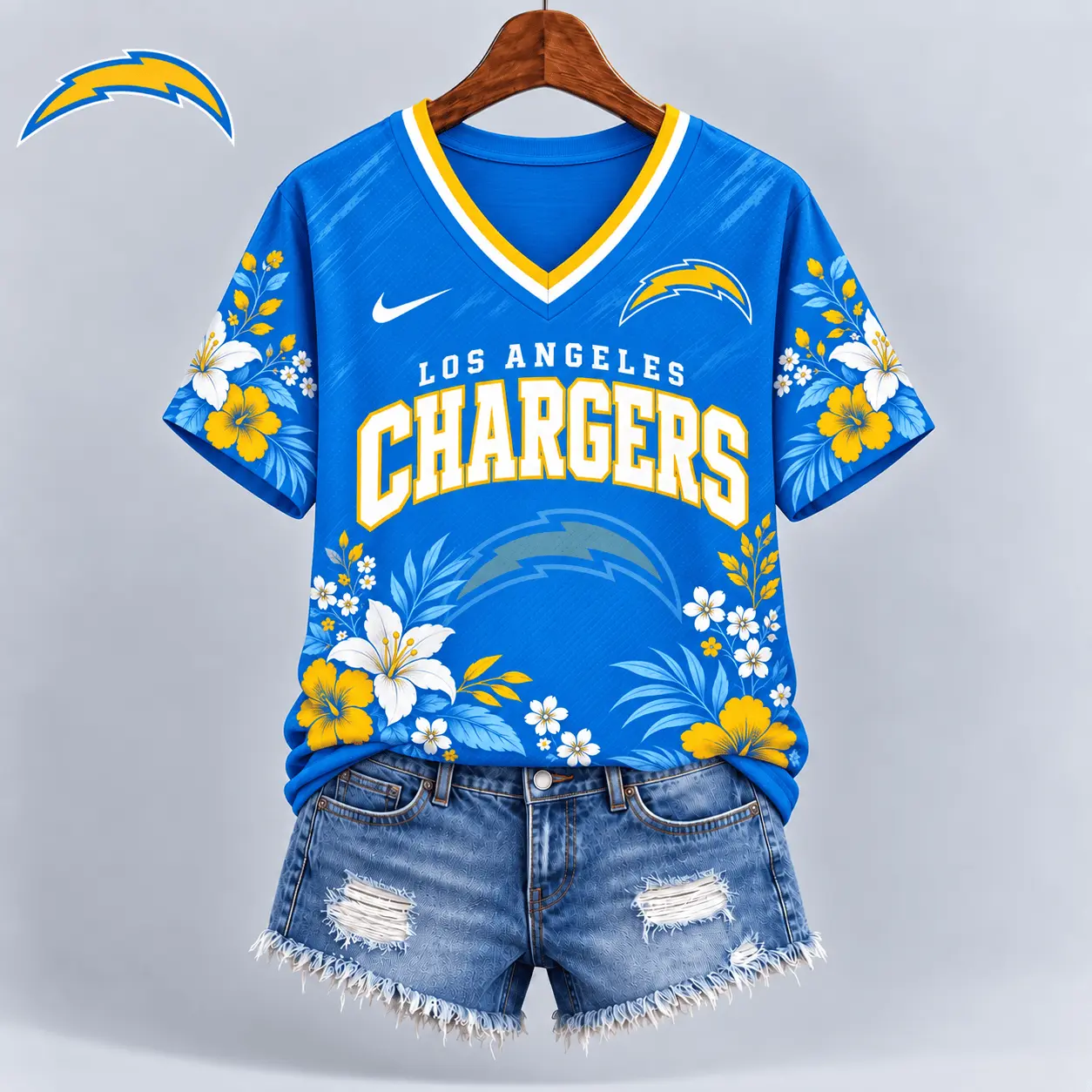 Los Angeles Chargers | Premium NFL Floral Spirit Game Ready V-Neck Shirt NY - Image 2