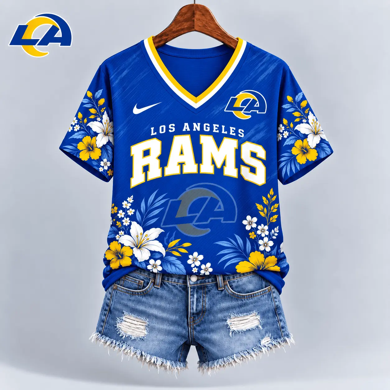 Los Angeles Rams | Premium NFL Floral Spirit Game Ready V-Neck Shirt NY - Image 2