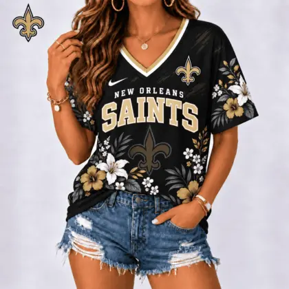 New Orleans Saints | Premium NFL Floral Spirit Game Ready V-Neck Shirt NY