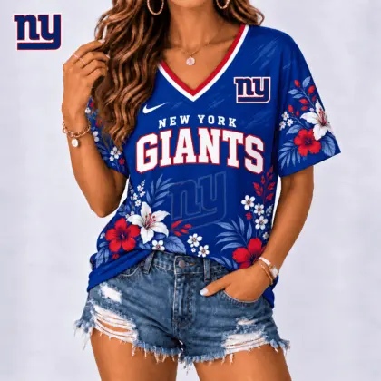 New York Giants | Premium NFL Floral Spirit Game Ready V-Neck Shirt NY