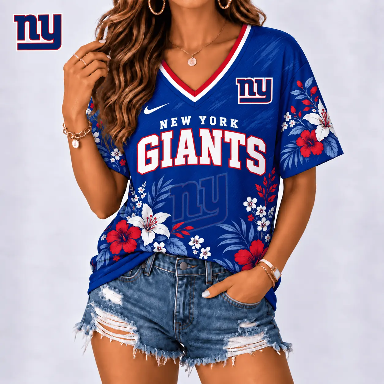 New York Giants | Premium NFL Floral Spirit Game Ready V-Neck Shirt NY