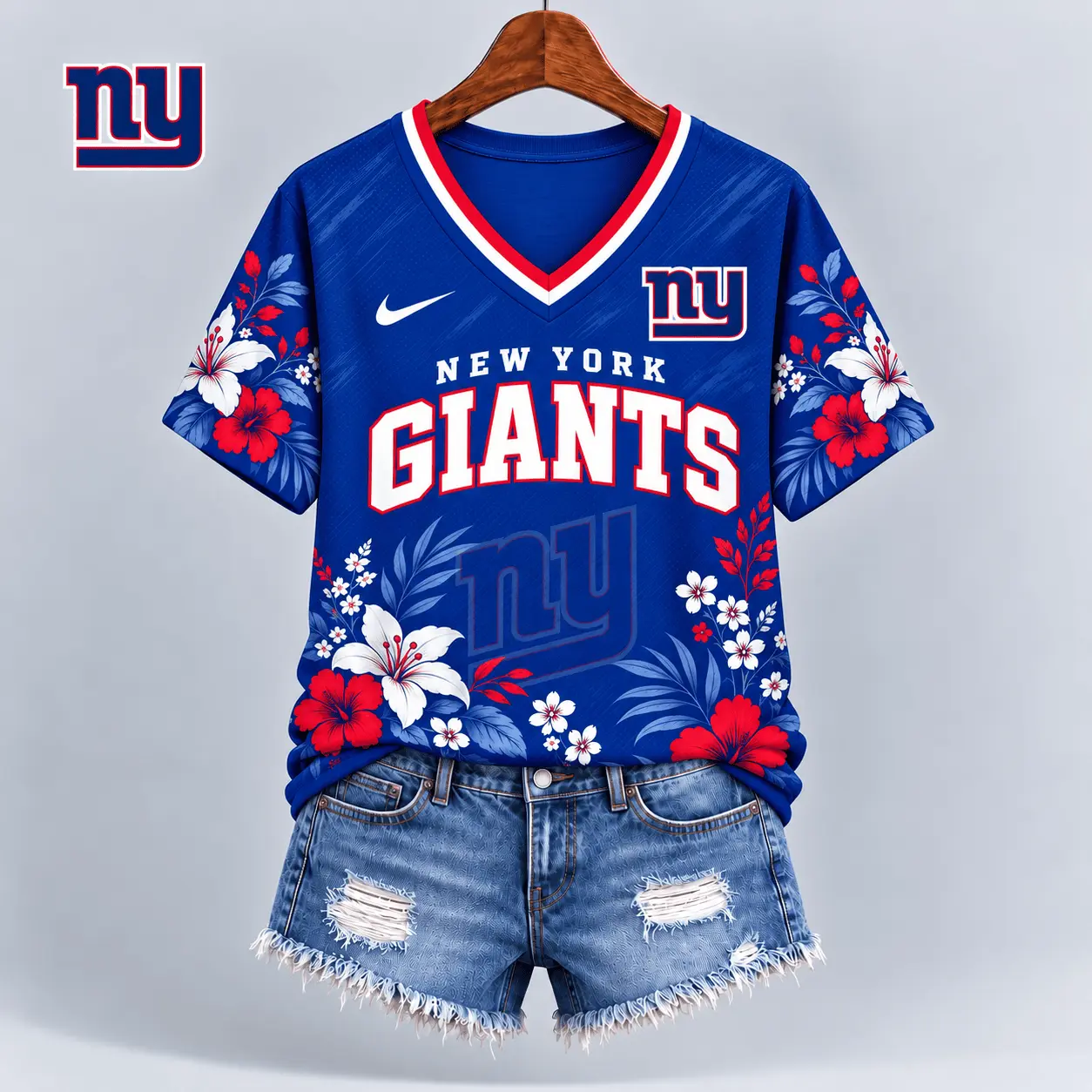 New York Giants | Premium NFL Floral Spirit Game Ready V-Neck Shirt NY - Image 2