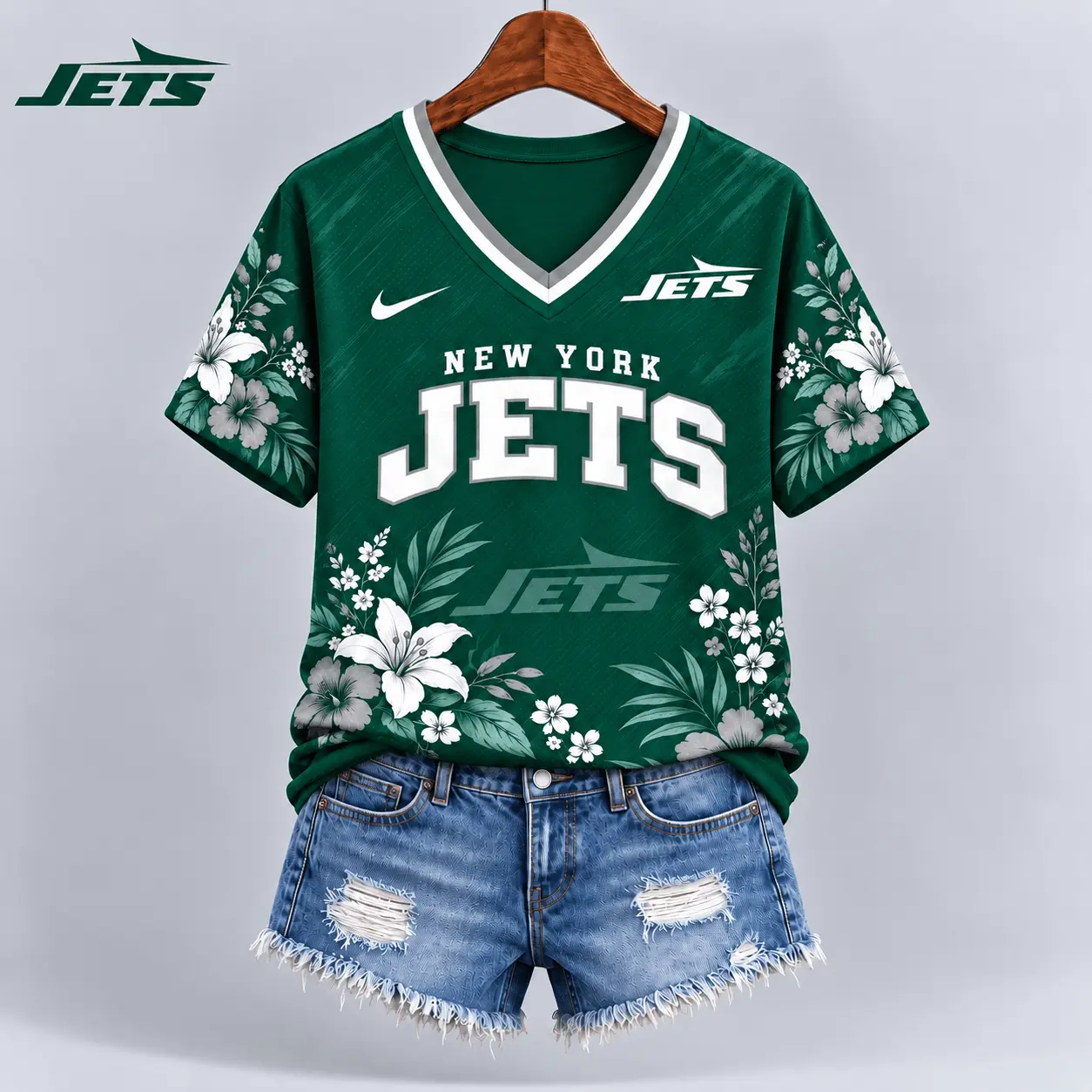 New York Jets | Premium NFL Floral Spirit Game Ready V-Neck Shirt NY - Image 2