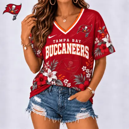 Tampa Bay Buccaneers | Premium NFL Floral Spirit Game Ready V-Neck Shirt NY