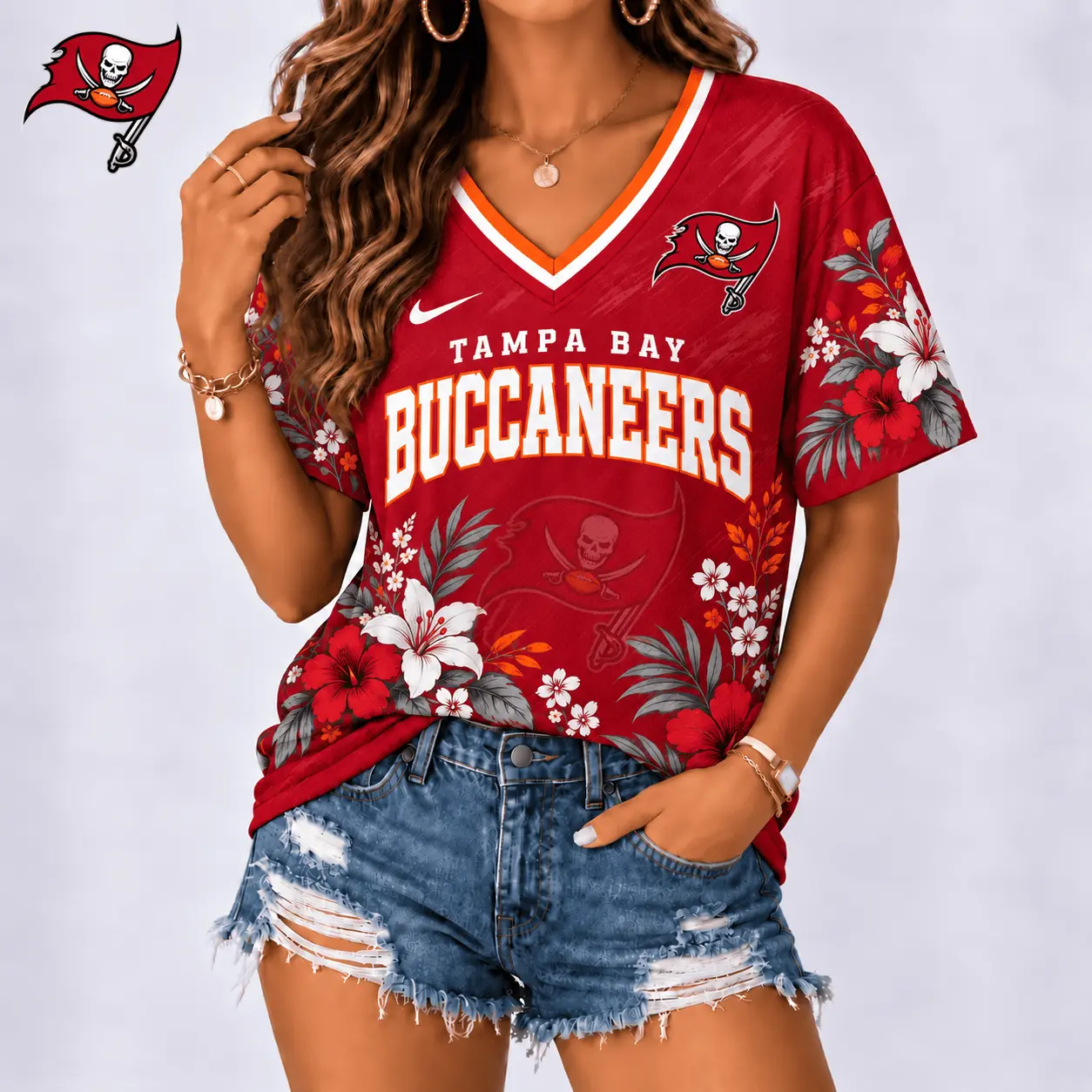 Tampa Bay Buccaneers | Premium NFL Floral Spirit Game Ready V-Neck Shirt NY