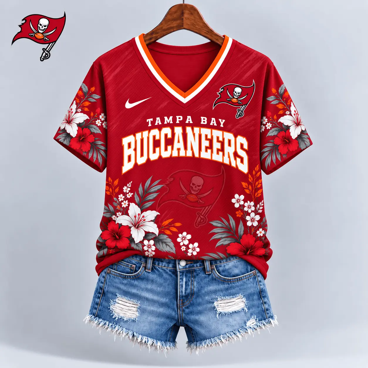Tampa Bay Buccaneers | Premium NFL Floral Spirit Game Ready V-Neck Shirt NY - Image 2