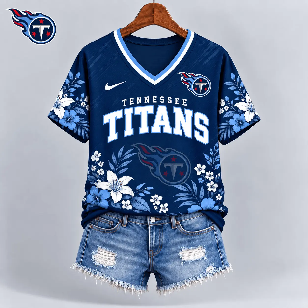 Tennessee Titans | Premium NFL Floral Spirit Game Ready V-Neck Shirt NY - Image 2