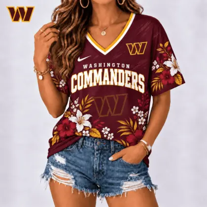Washington Commanders | Premium NFL Floral Spirit Game Ready V-Neck Shirt NY